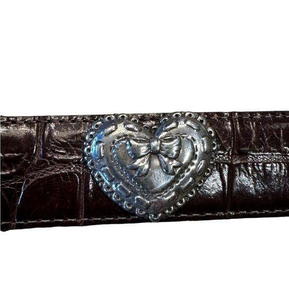 Brighton Women’s Med Brown Crocodile Leather Belt Heart ShapedTrim Silver Buckle